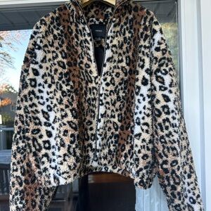 Forever 21 Animal Print Teddy Jacket - Brown and Black
